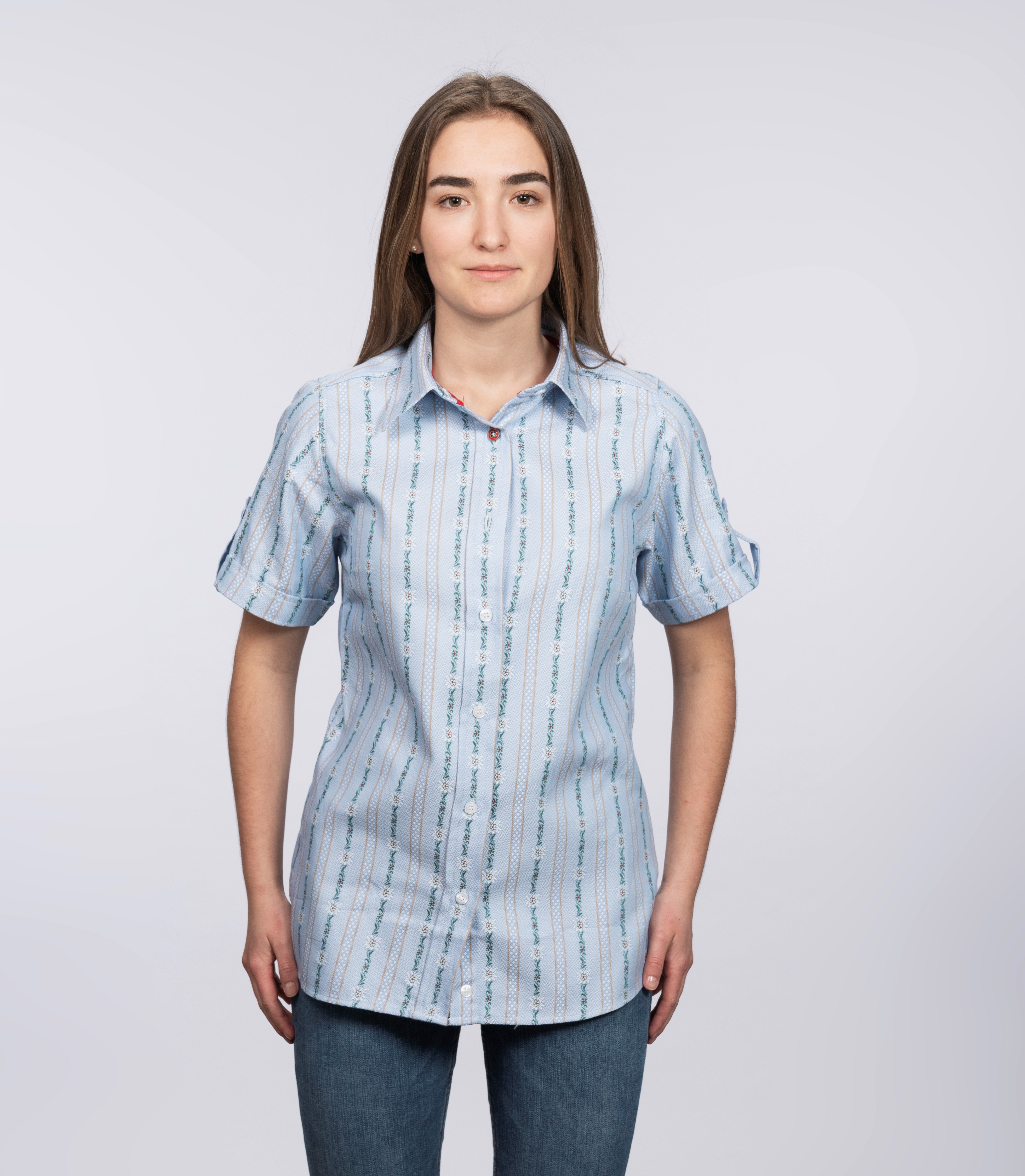 Ladies Light Blue Short Sleeve Edelweiss Shirt